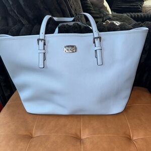Michael Kors Pale Blue Saffiano Tote with Buckle Handles